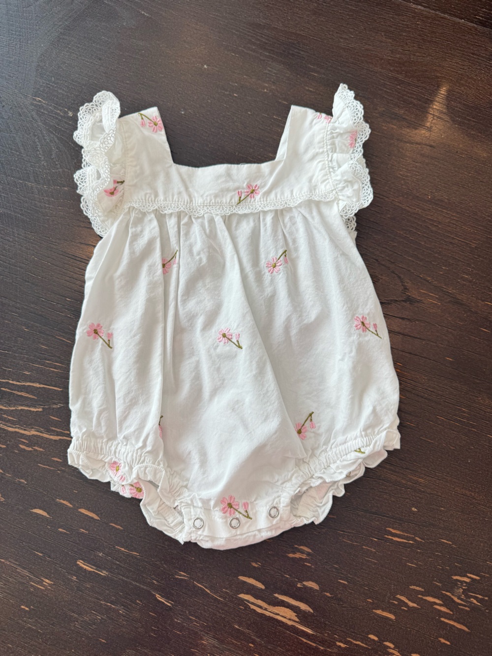 Organic Cotton White Floral Embroidered Baby Romper